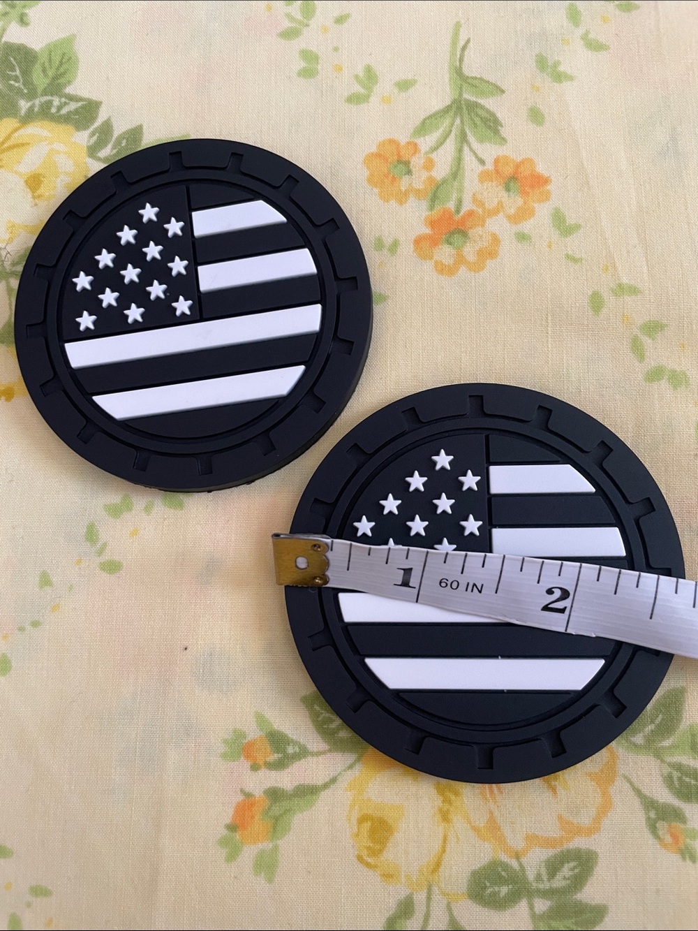 Two New Black and White American Flag Silicone Car Coasters